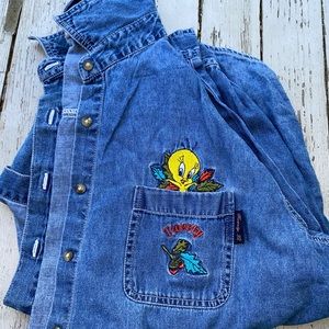 Vintage Looney Toons Women Denim Shirt